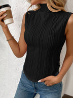 Texture Turtleneck Sleeveless Top - Chic & Versatile