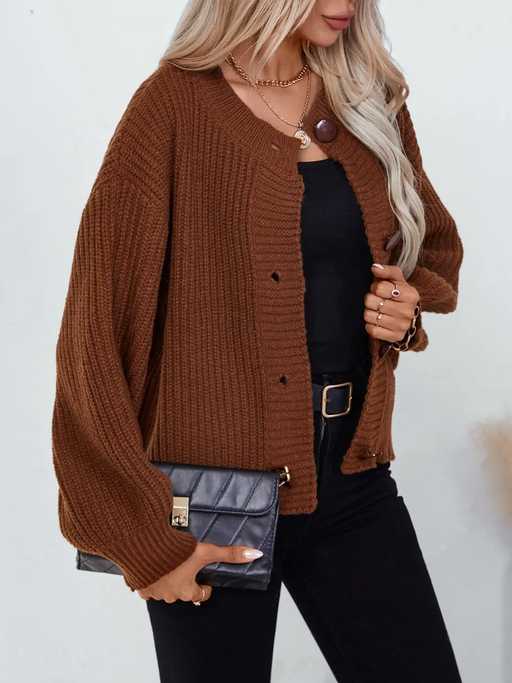 Classic Button Down Long Sleeve Knit Cardigan