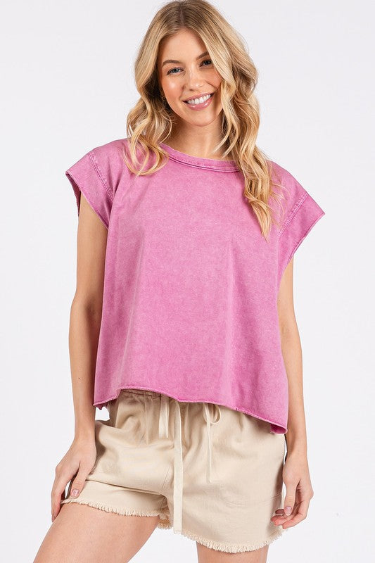 Mittoshop Round Neck Cap Sleeve T-Shirt Pink