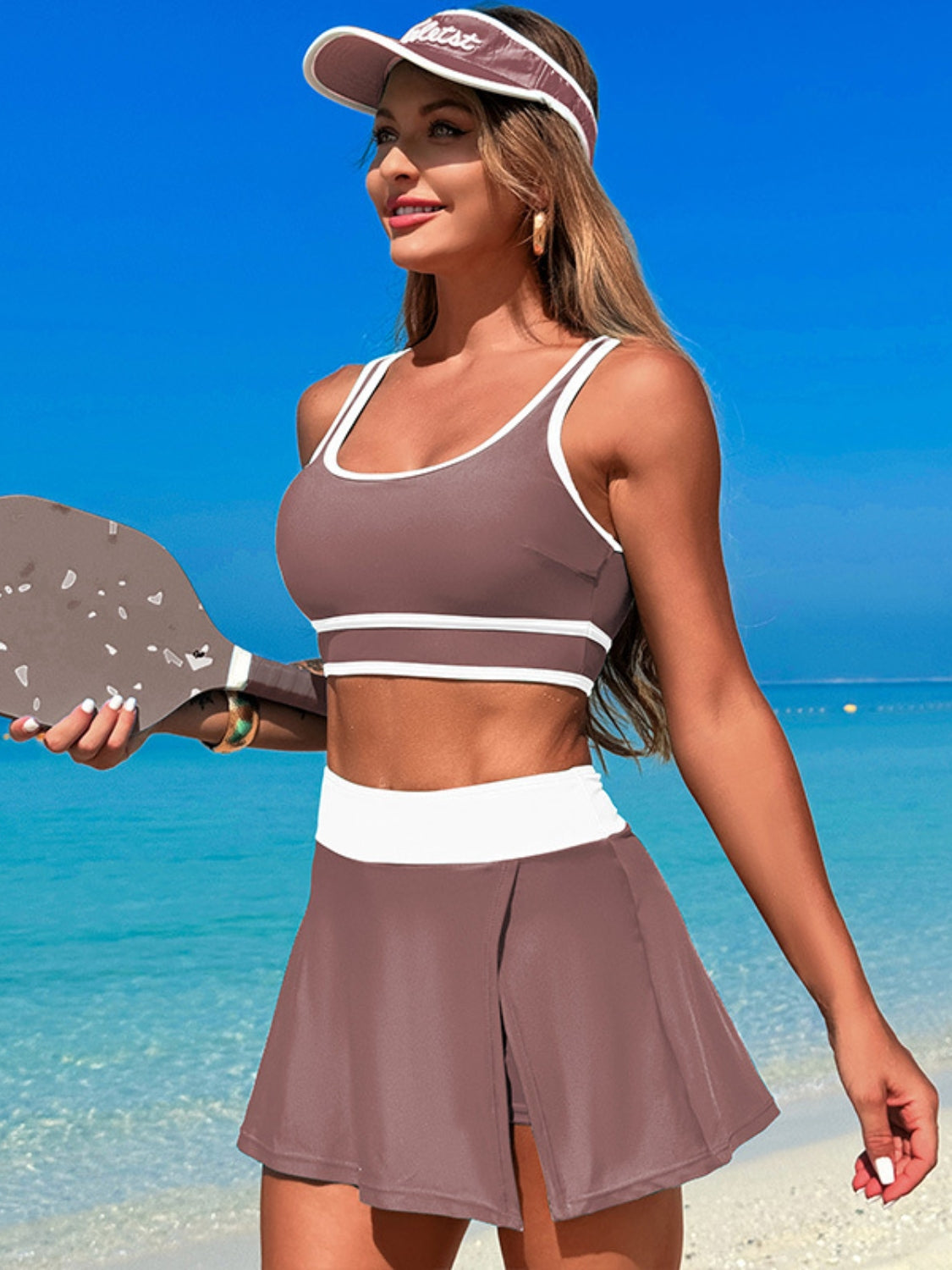 Scoop Neck Swim Set with Skort - Stylish & Comfortable