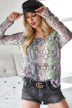 BiBi Snakeskin Print V-Neck Hacci Top