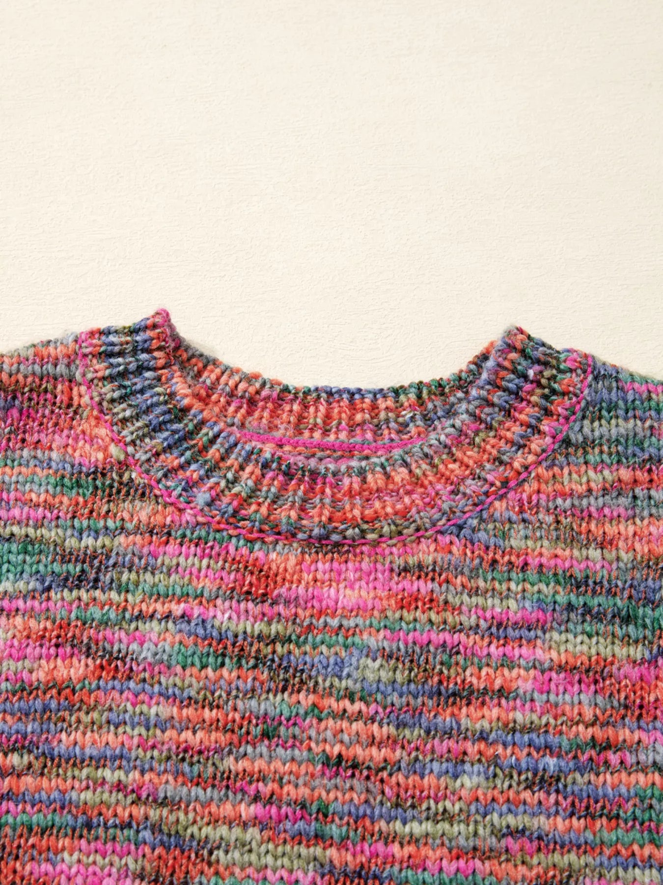 Space Dye Yarn Knit Crew Neck Sweater