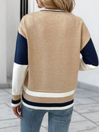 Color Block Crew Neck Sweater with Ribbed Trim