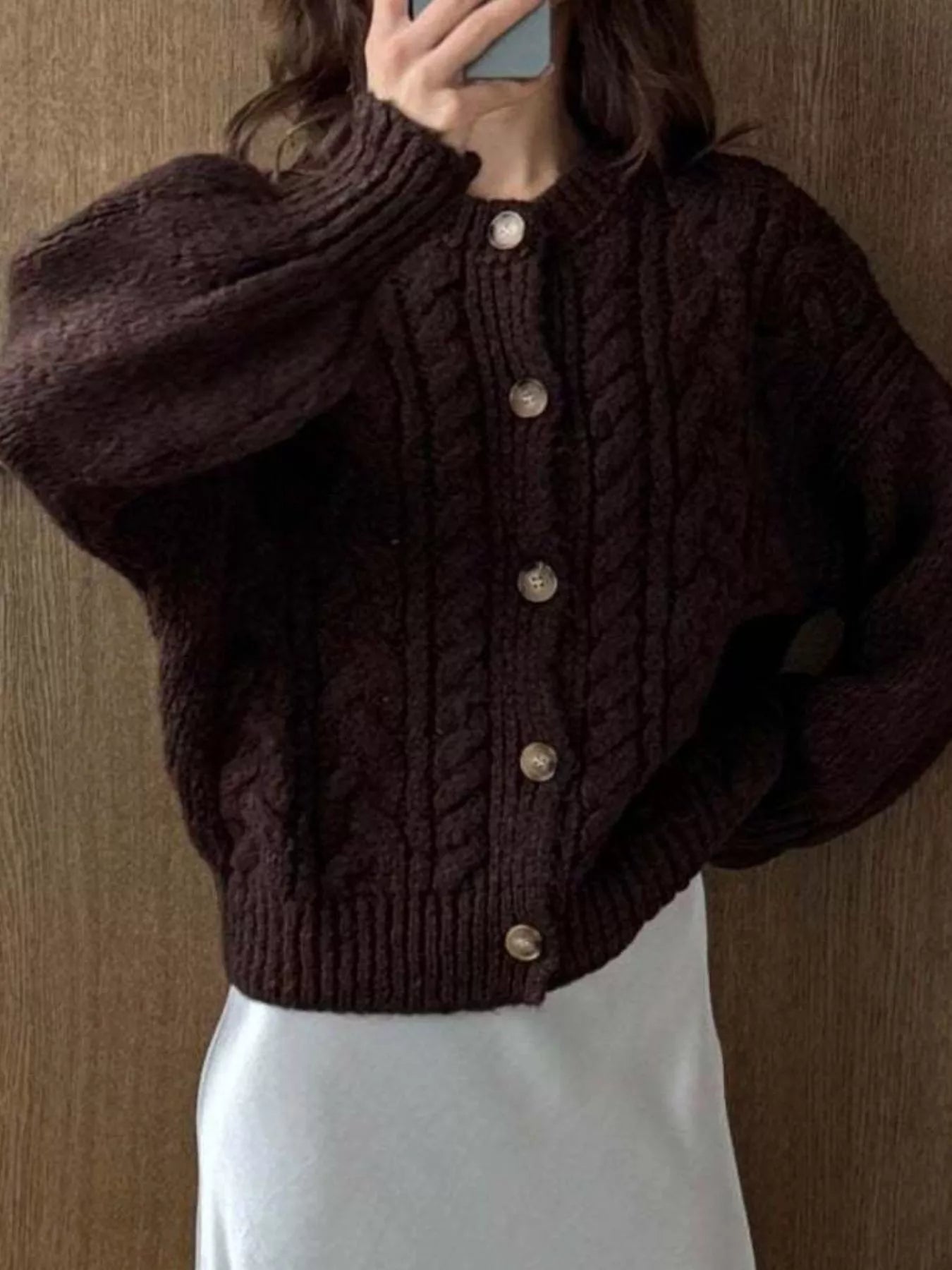 Cozy Cable Knit Button-Front Cardigan Sweater