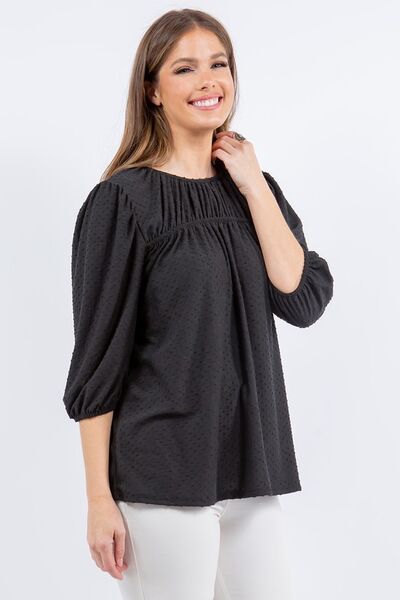 Celeste Full Size Puff Sleeve and Bow Detail Top