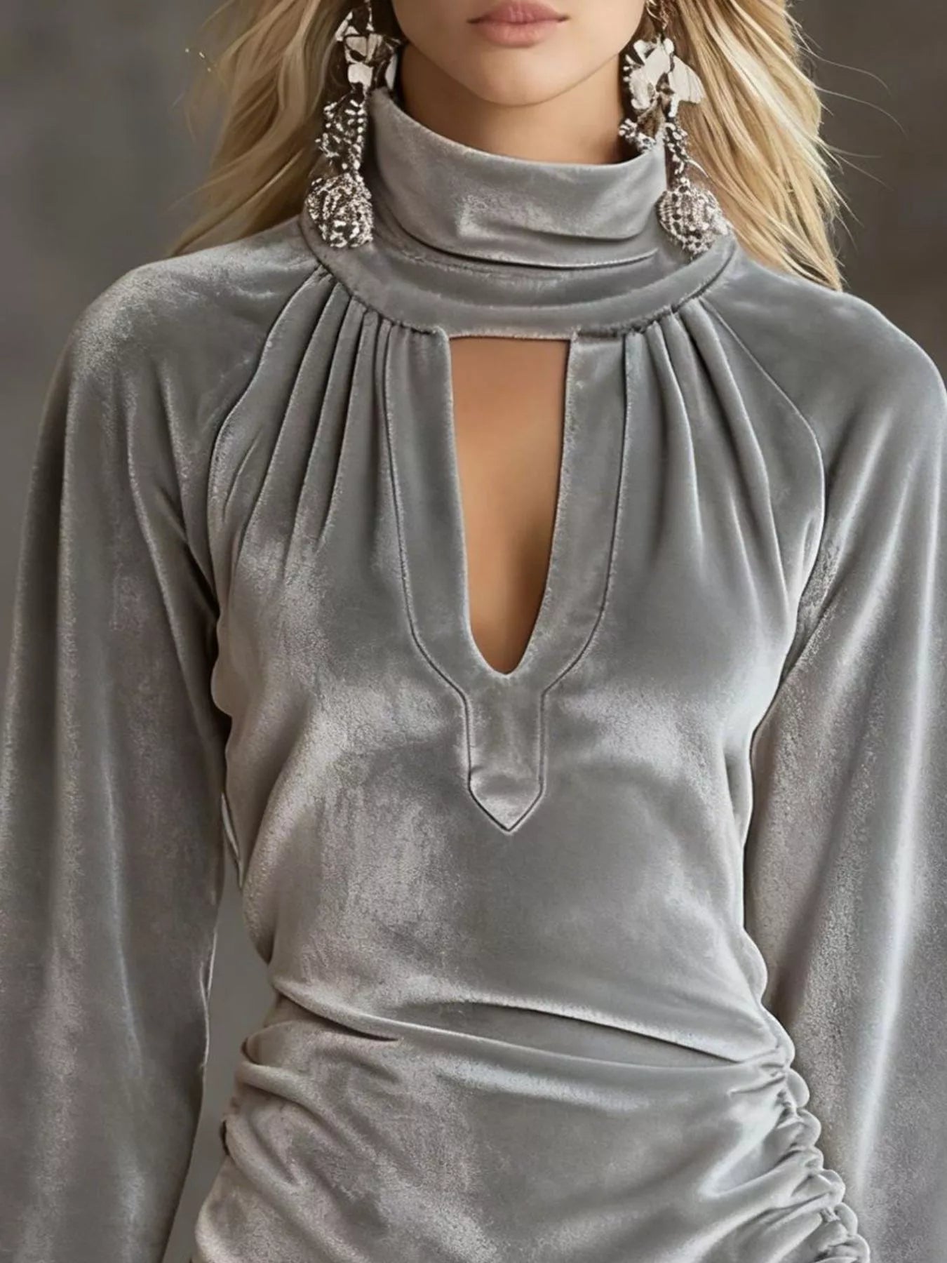 Full-Size Velvet Ruched Flounce Sleeve Mini Dress