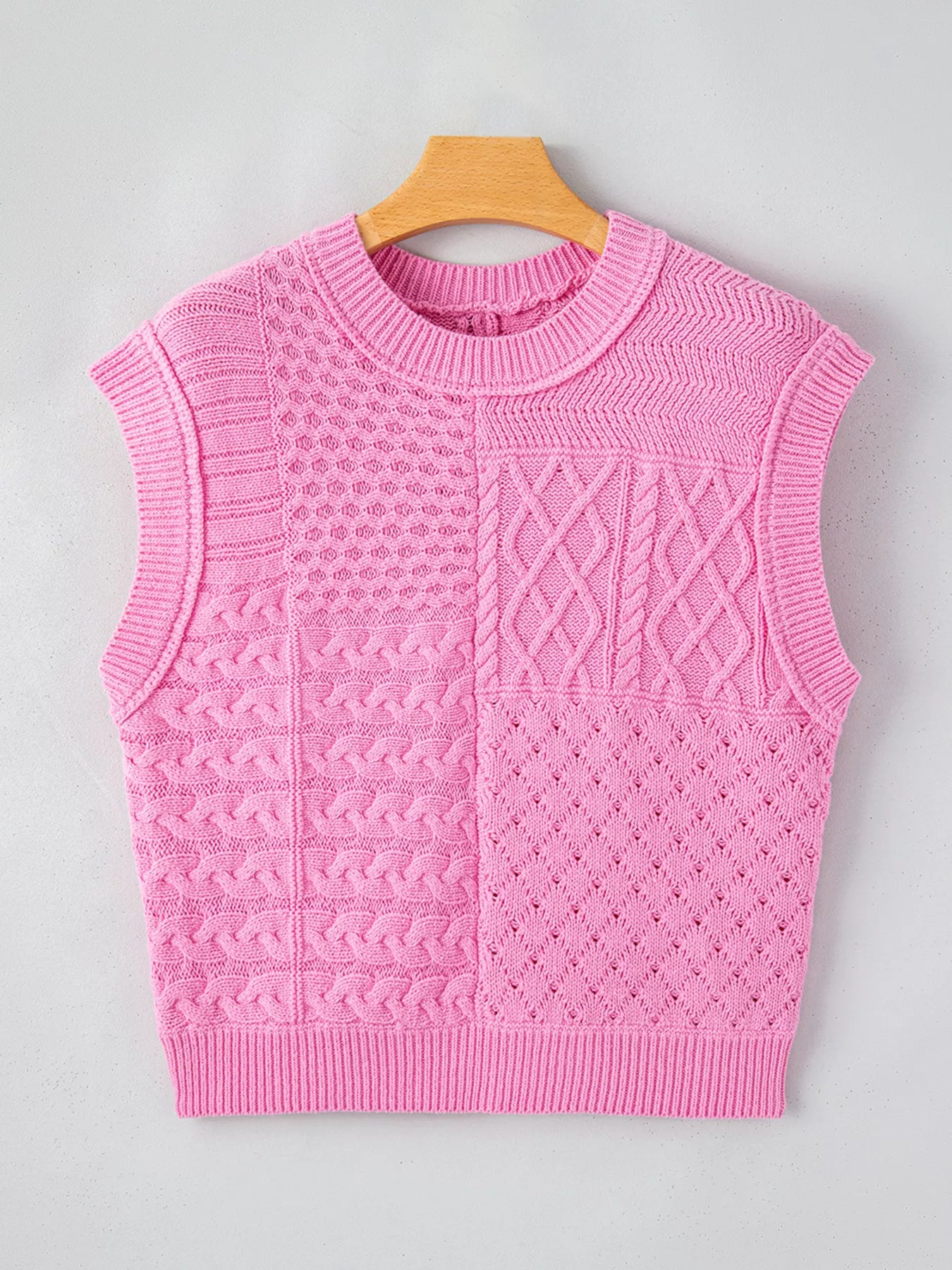 Relaxed Fit Cable-Knit Dolman Sweater Vest Fuchsia Pink