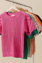 BiBi Puff Sleeve Crochet Knit Beach Cover-Up