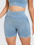Washed High Waist Active Shorts Light Blue