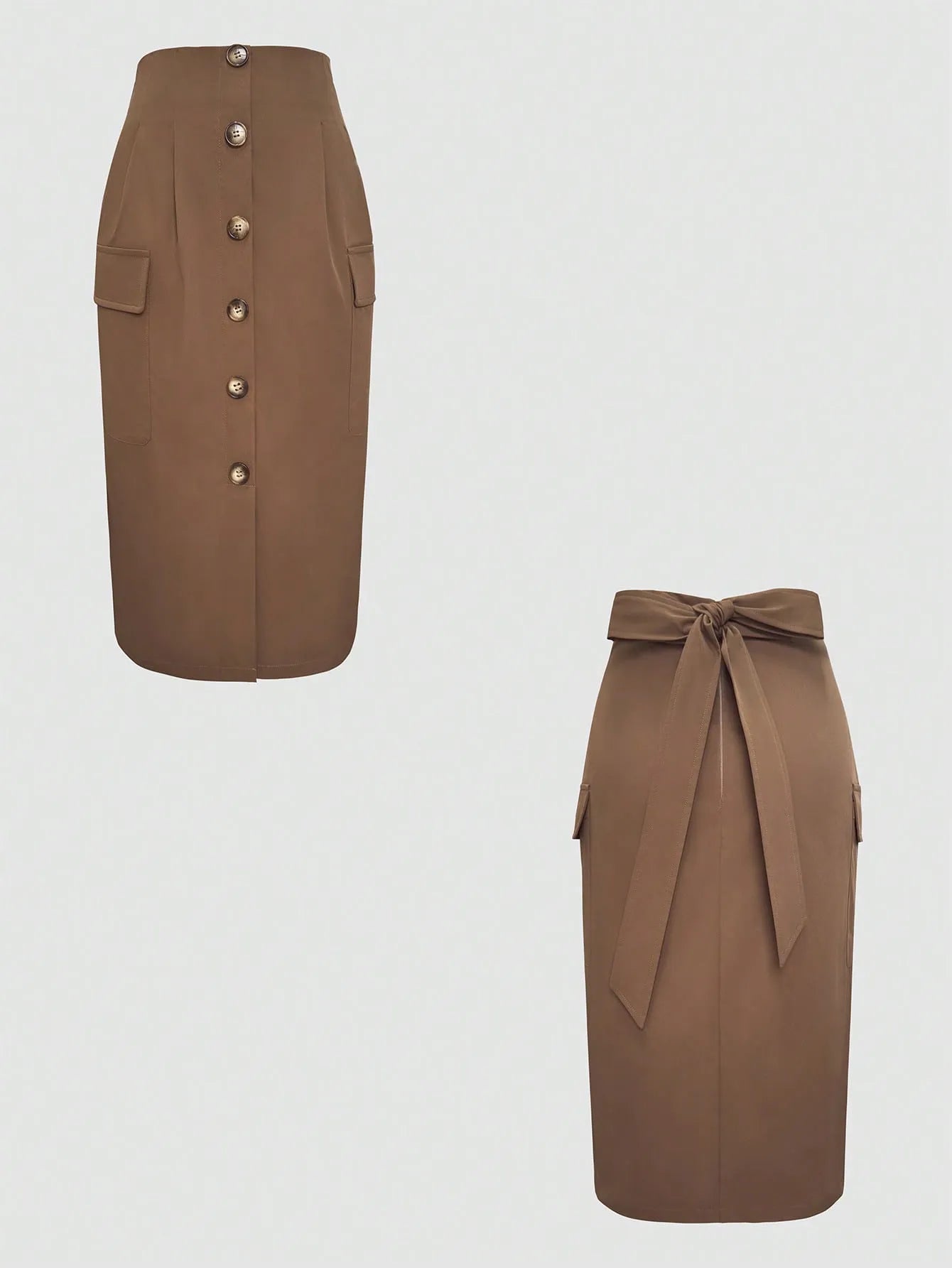 Button Detail Belted Cargo Skirt
