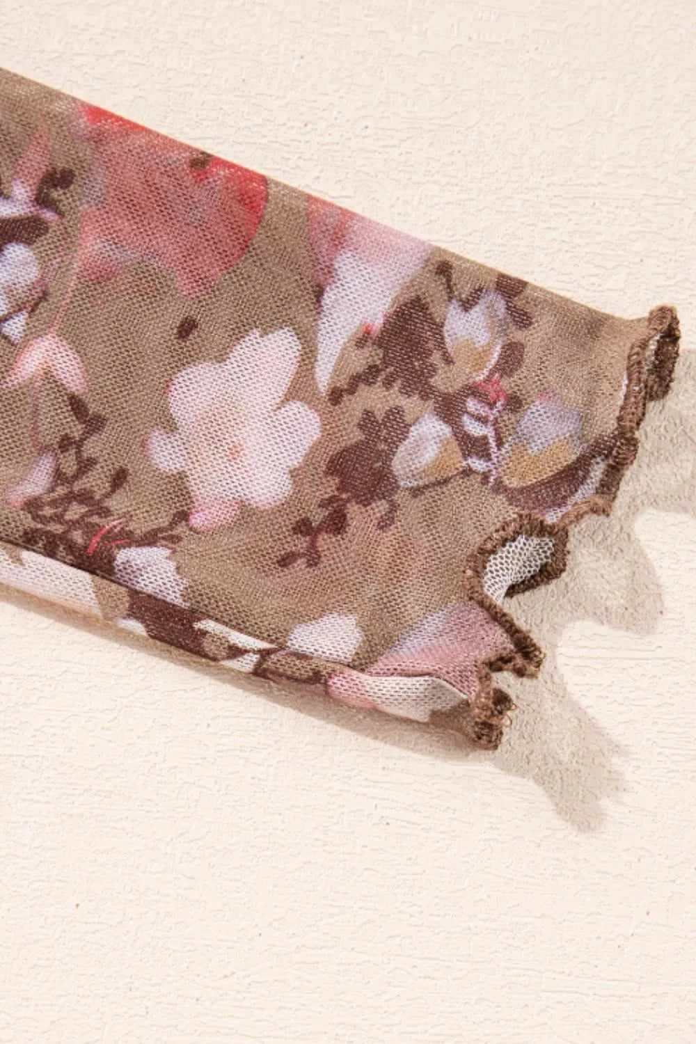 Chic Floral Mock Neck Sheer Long Sleeve Top