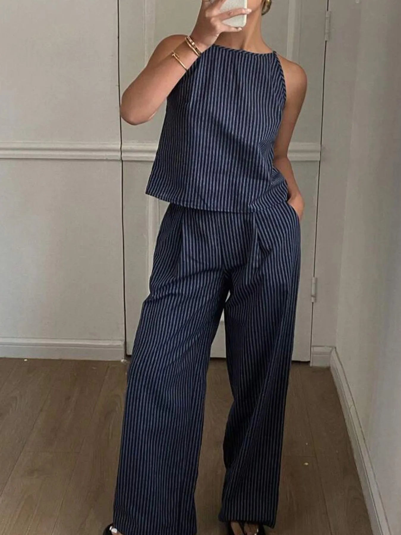 Striped Tank & Wide Leg Pants Set â€“ Two-Piece Summer Co-Ord for Effortless Style