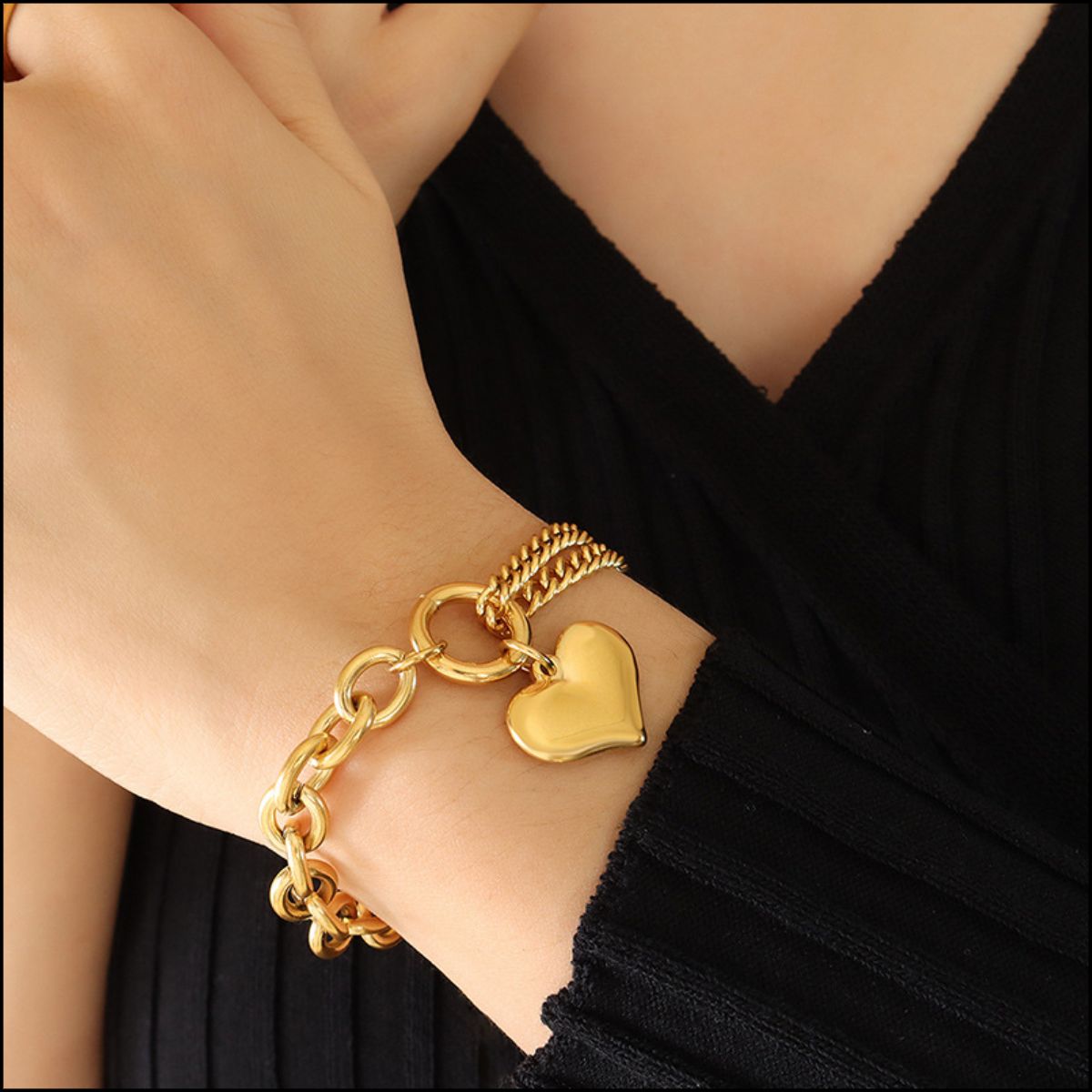 Feminine Titanium Steel Half Chunky Chain Bracelet Gold One Size