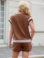 Contrast Round Neck Top and Shorts Set - Stylish & Comfortable