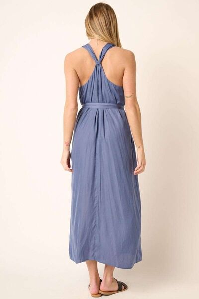 Mittoshop Cross Back Belted V-Neck Tank Maxi Dress