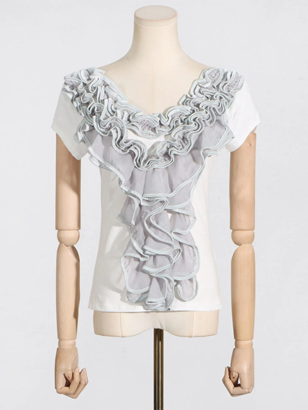 Elegant Ruffled Round Neck Short Sleeve Top