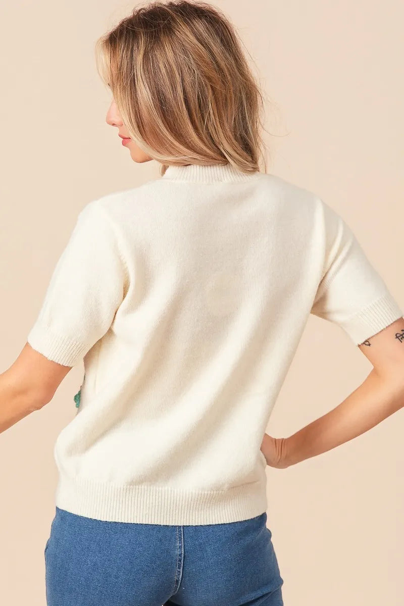 BiBi Crochet Daisy Patch Knit Sweater Top