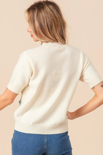 BiBi Crochet Daisy Patch Knit Sweater Top
