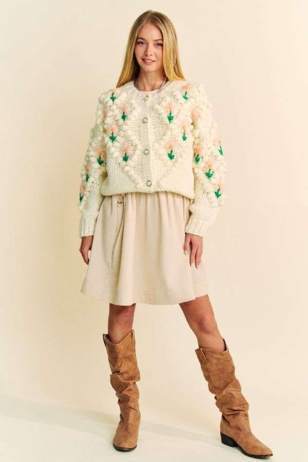 Davi & Dani Floral Pattern Button-Down Cardigan