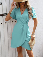 WrapEase Surplice Short Sleeve Mini Dress