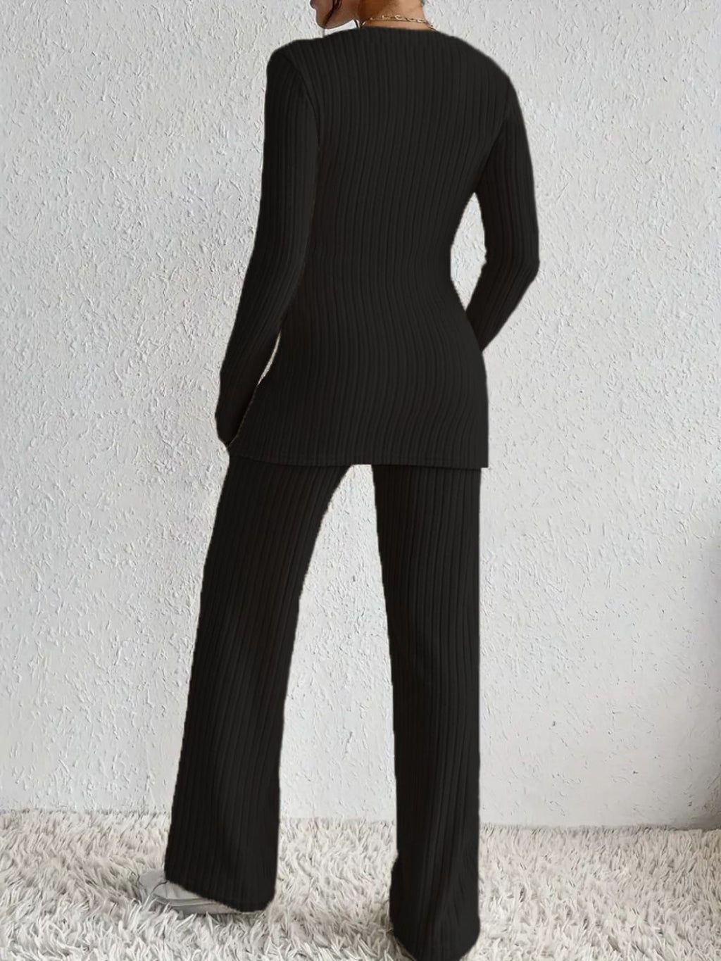 Surplice Long Sleeve Top & Pants Set - Chic Two-Piece Outfit