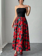 Floral Strapless Tube Maxi Dress Black