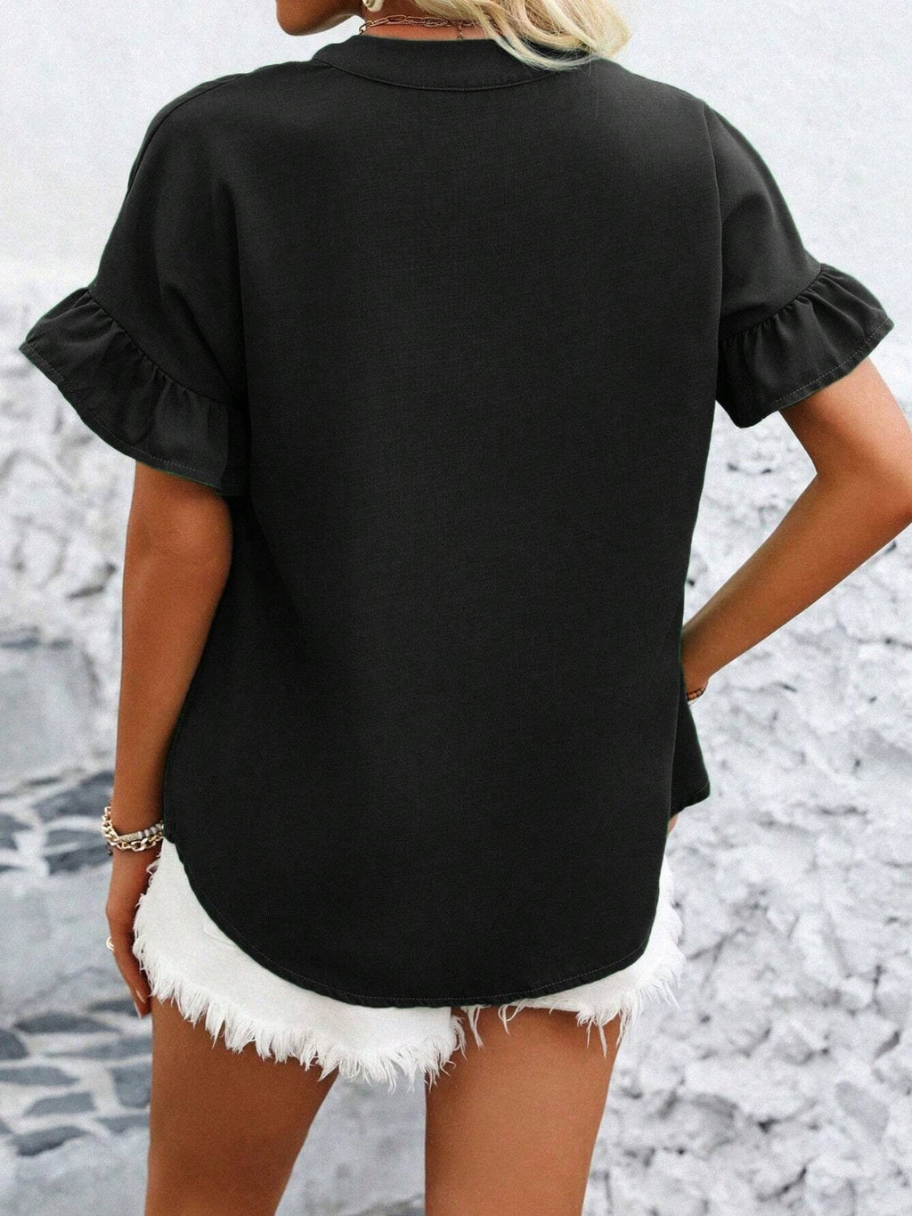 Button Down Ruffled Short Sleeve Shirt - Chic & Elegant