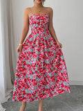 Floral Print Sweetheart Neckline Cami Maxi Dress Fuchsia Pink