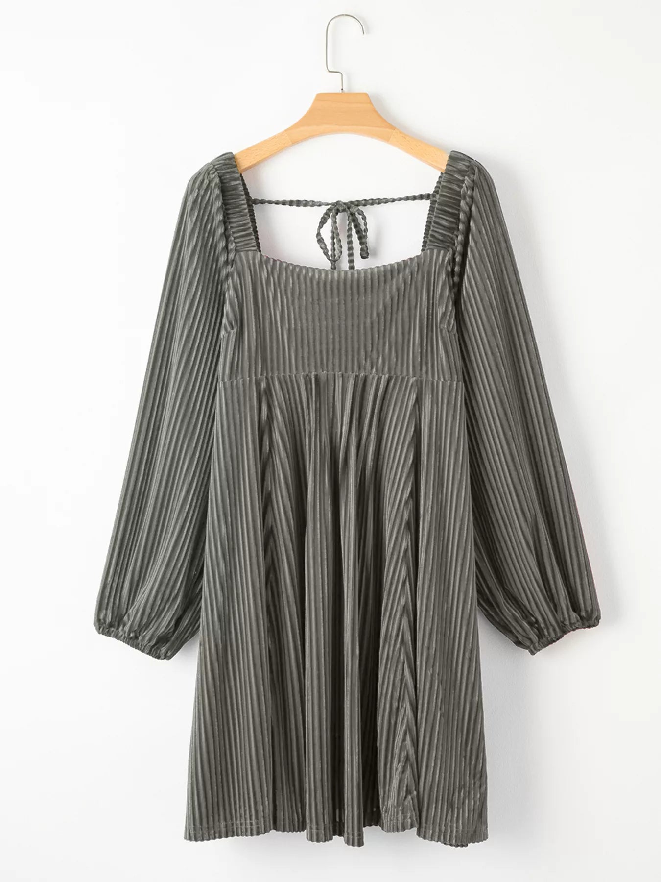 Velvet Tie-Back Square Neck Babydoll Mini Dress