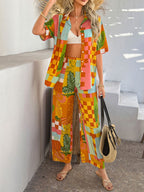 Devine Printed Button Down Shirt and Pants Set