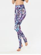 Printed Wide Waistband Active Leggings with Stirrups - High Stretch & Stylish Lavender