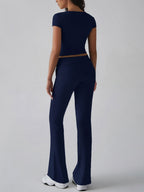 Devine V-Neck Top & Bootcut Leggings Set - Chic & Comfy
