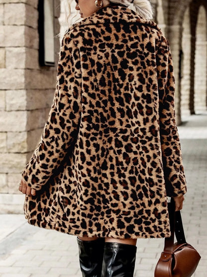 Leopard Print Faux Fur Longline Coat