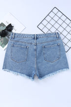 High-Rise Crossover Waist Denim Shorts - Distressed & Stylish
