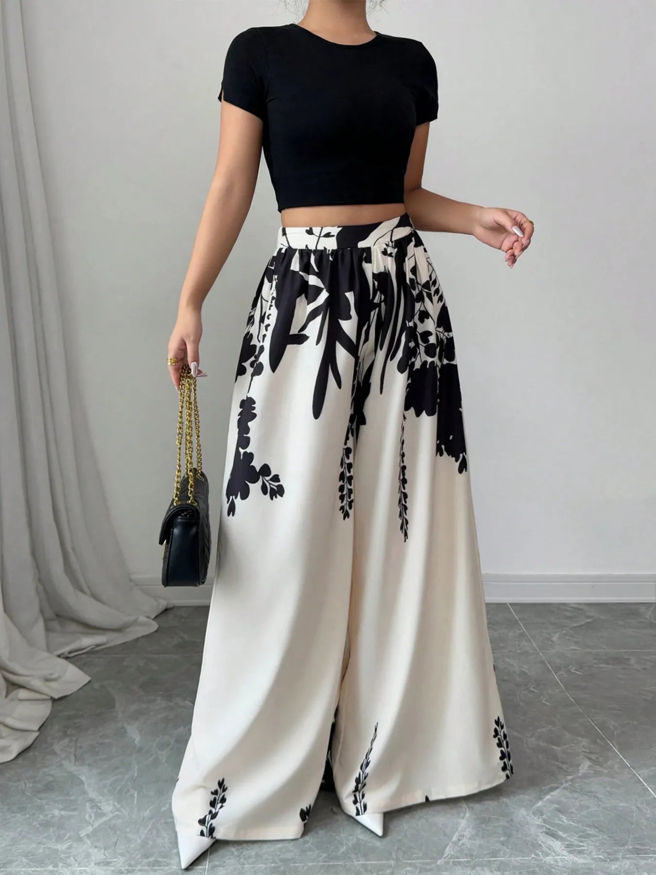 Flow & Flair Printed Wide Leg Pants