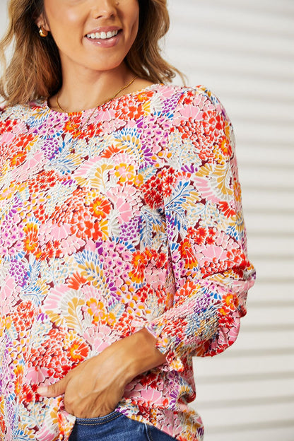 Double Take Floral Print Puff Sleeve Blouse