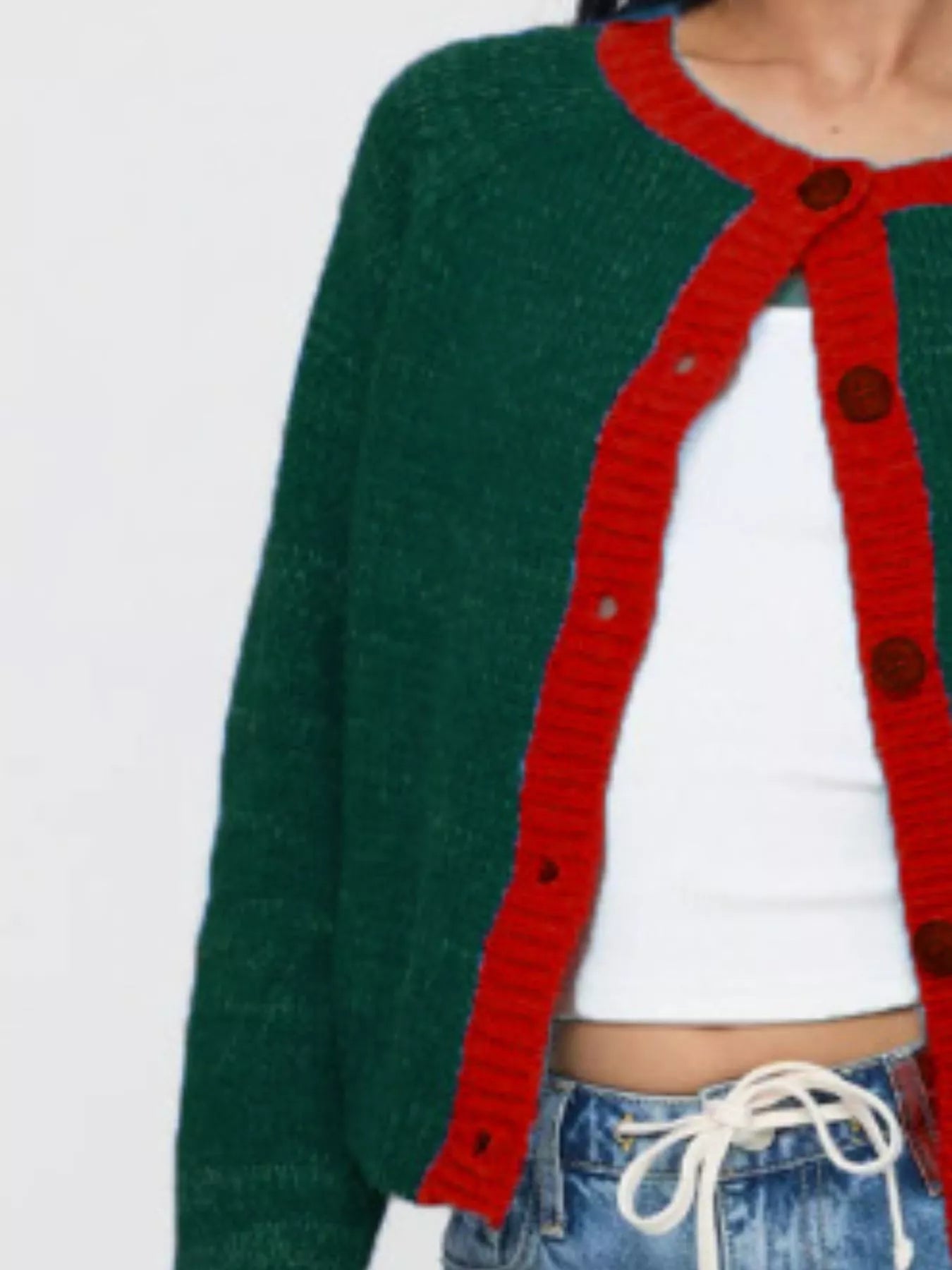 Contrast Trim Knit Button-Up Cardigan