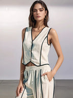 Striped Vest & Wide-Leg Pants Two-Piece Set