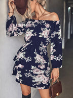 Floral Print Off-Shoulder Ruffled Mini Dress Navy