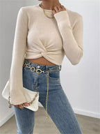 Chic Twisted Front Cropped Knit Top