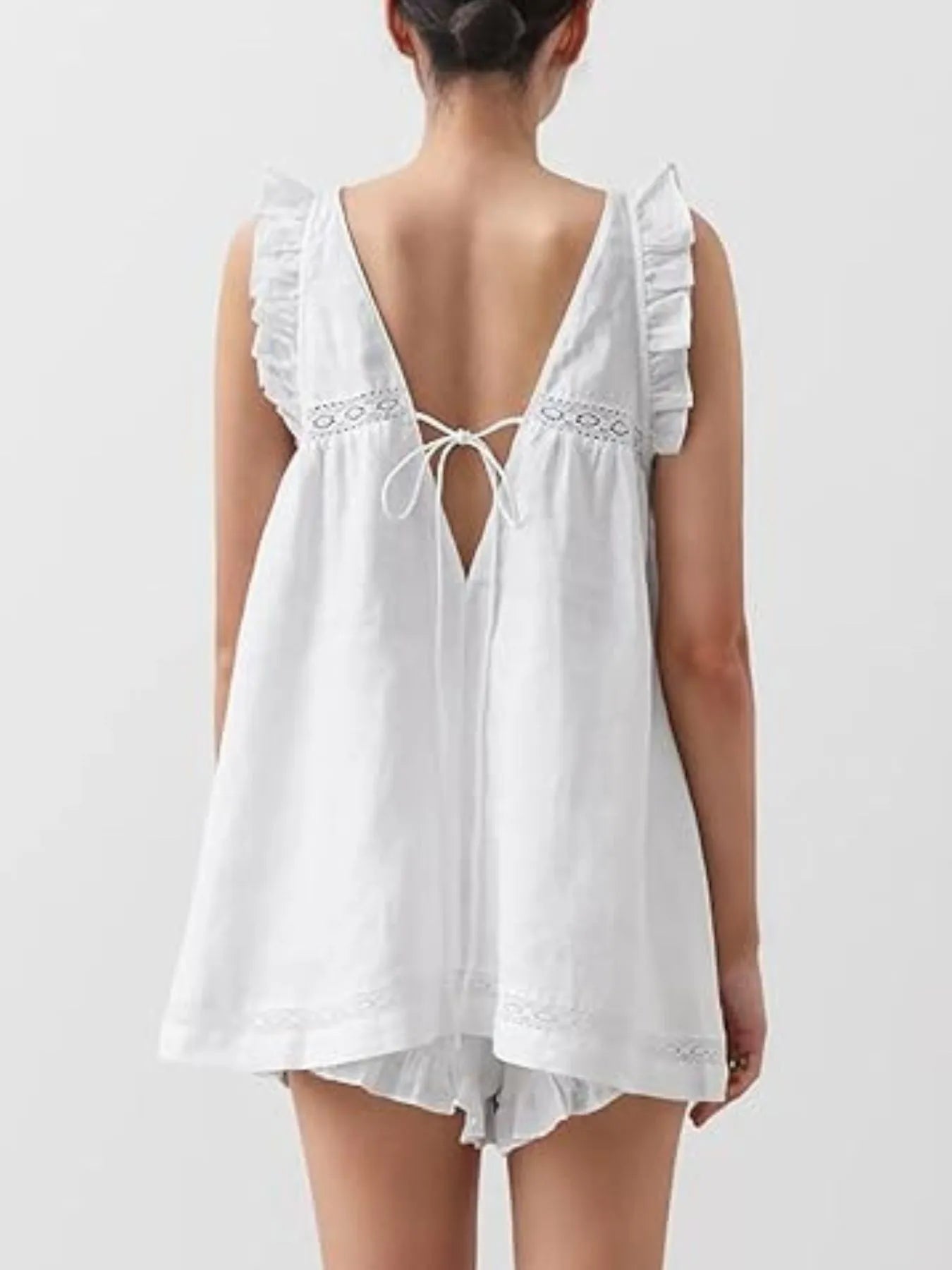 Ruffled V-Neck Top & High-Waist Shorts Co-Ord Set