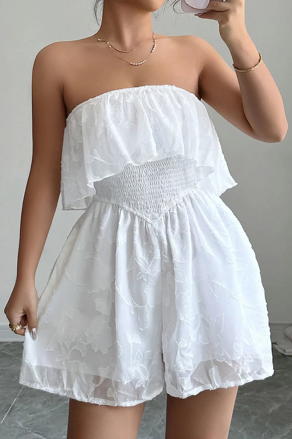 Strapless Ruffle Smocked Waist Romper