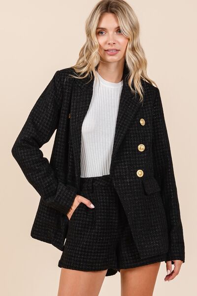 Mittoshop Plaid Texture Double-Breasted Blazer