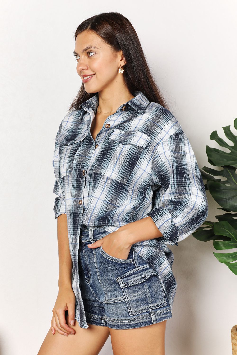 Mandy Plaid Dropped Shoulder Long Sleeve Shirt