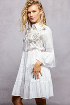 POL Floral Sequin Embroidered Tiered Mini Shirt Dress