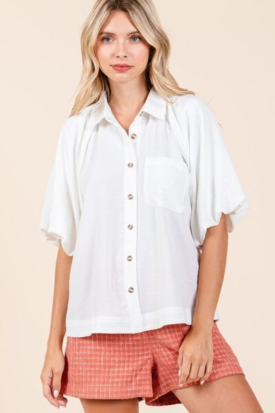 Mittoshop Airflow Short Bubble Sleeve Button-Down Shirt