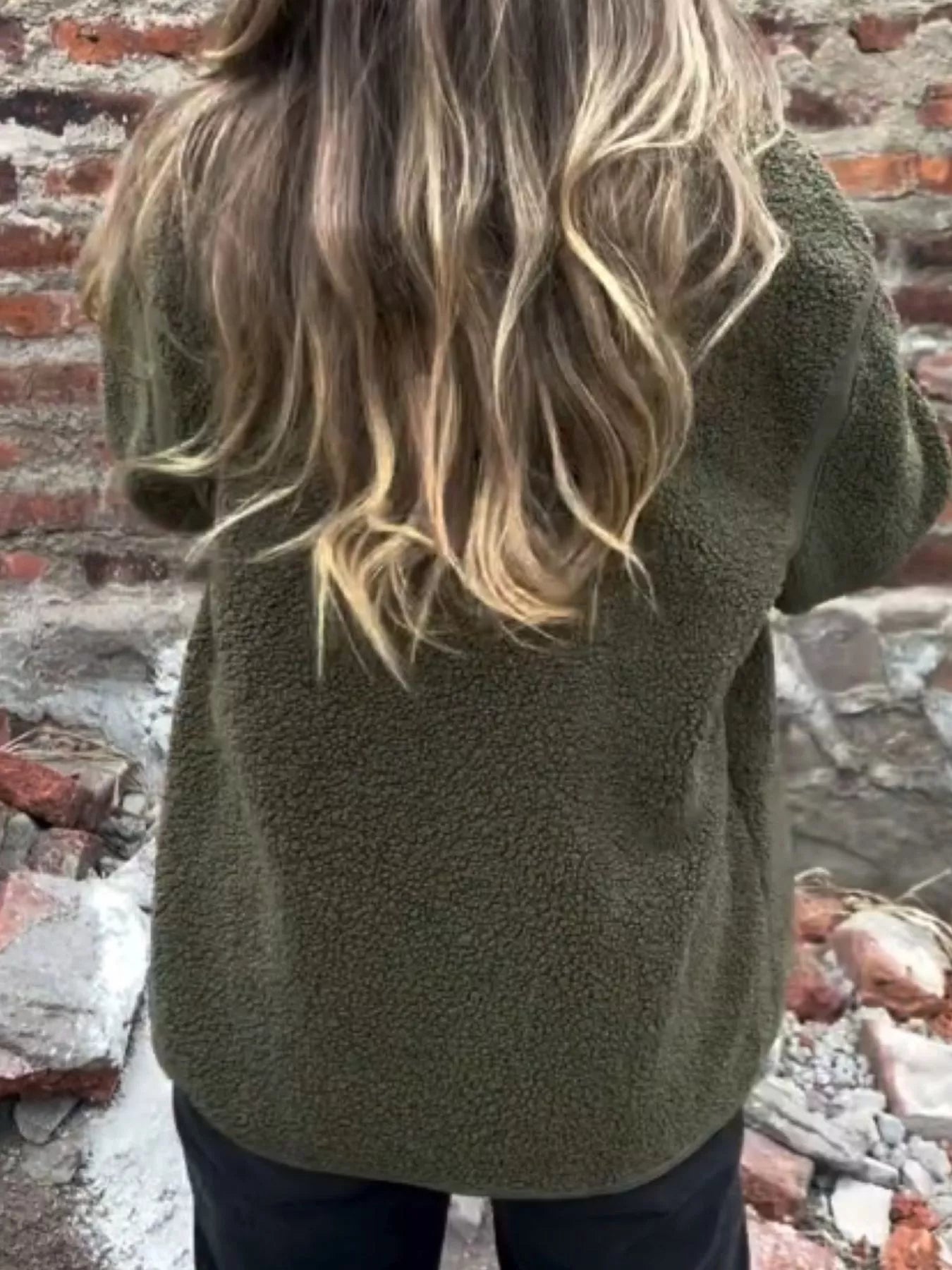 Button-Up Long Sleeve Fleece Jacket for Women – Plus Size