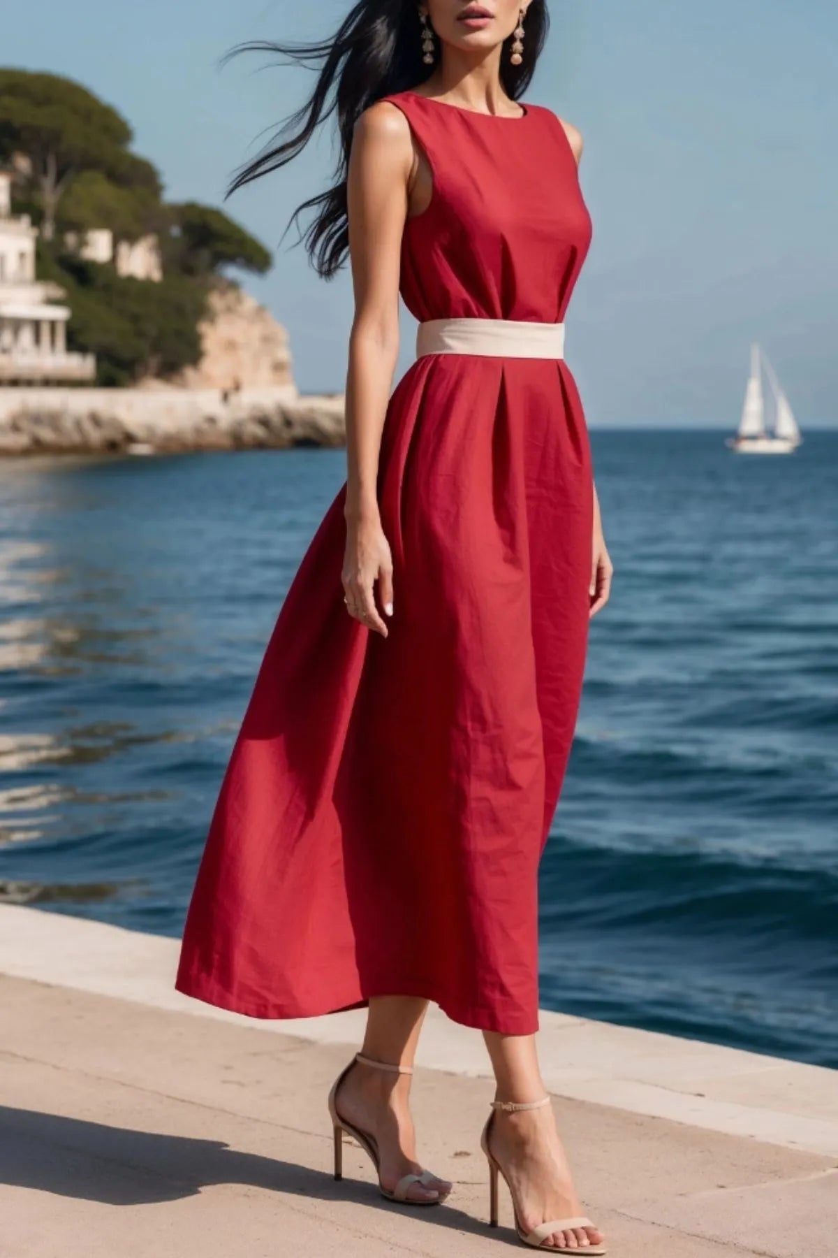 Round Neck Sleeveless Midi Dress