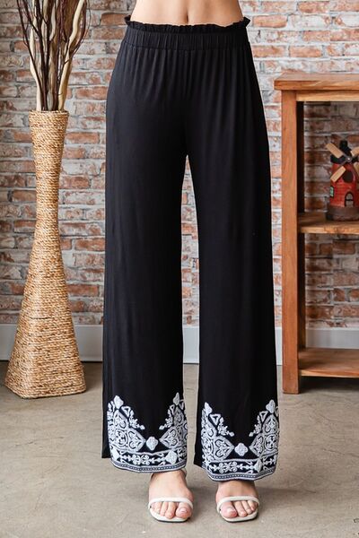 Heimish Full Size Solid Damask Casual Pants Plus Size