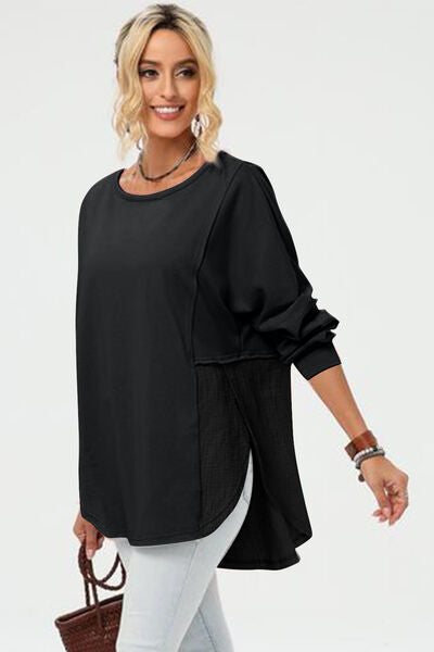 Chic Full-Size High-Low Long Sleeve Top Black